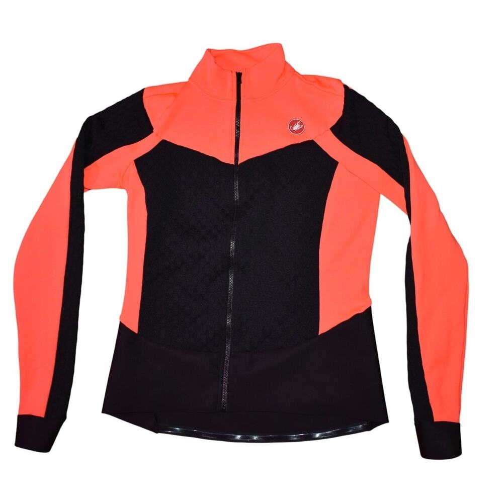 CASTELLI Sfida 2 Cycling Full Zip Jersey Jacket Orange & Black Quilted Womens L